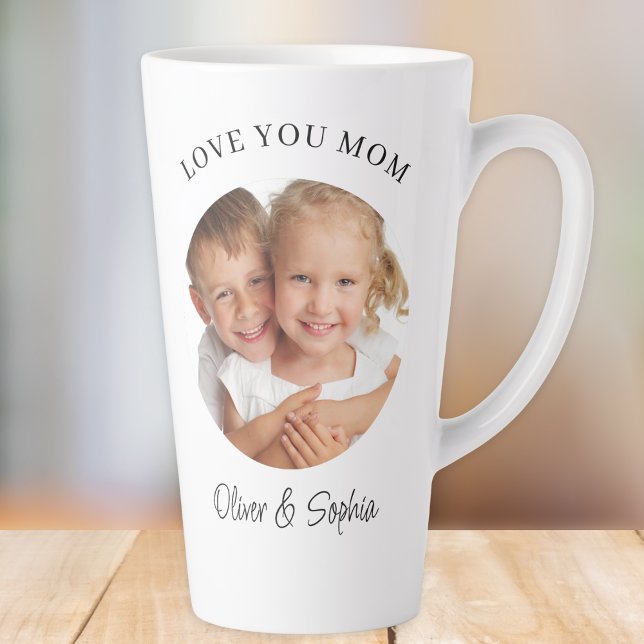 Love You Mom Modern Photo Mother's Day Latte Mug (Creator Uploaded)