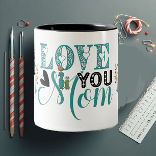 Love You Mom Modern Typography Mothers Day Hearts Two-Tone Coffee Mug