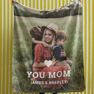 Love You Mom Mother's Day Family Photo and Heart Sherpa Blanket