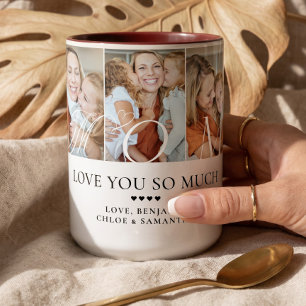 Love You Mom Personalized 5 Photo Collage Gift Two-Tone Coffee Mug