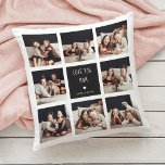 Love You Mom | Photo Collage Handwritten Text Throw Pillow<br><div class="desc">This simple and stylish pillow says "Love you Mom" in trendy, handwritten white text, with a matching heart and a spot for your name, on a black square centre frame. There is a photo grid with room to show off eight of your favourite personal photos for a gift your mother...</div>