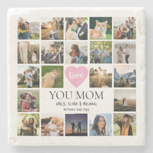 Love You Mom Photo Collage Mothers Day Stone Coaster
