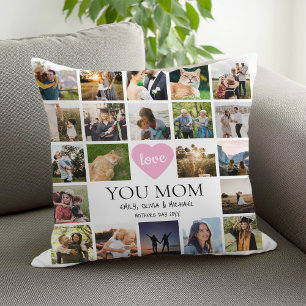Love You Mom Photo Collage Mothers Day Throw Pillow