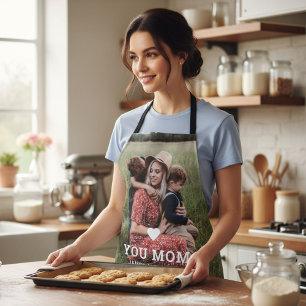 Love You Mom Photo Heart Kitchen Gift Apron
