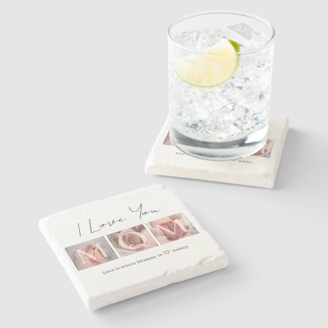 Love You Mom Photo Stone Coaster (Side)