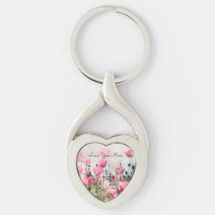 Love You Mom Pink Floral Watercolor  Keychain