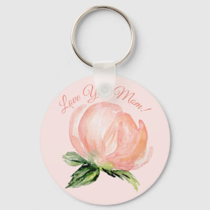 Love You Mom Pink Floral Watercolor Mothers Day Keychain