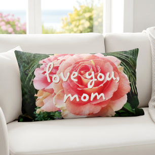 Love You Mom Pink Rose Photo Script Bold Modern  Lumbar Pillow