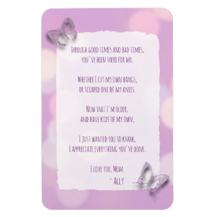 Love you Mom, Poem, Purple Butterflies Magnet