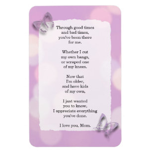 Love you Mom, Poem, Purple Butterflies Magnet