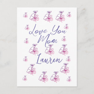 love you mom purple mauve florals mauve name simpl holiday postcard