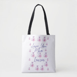 love you mom purple mauve florals mauve name simpl tote bag