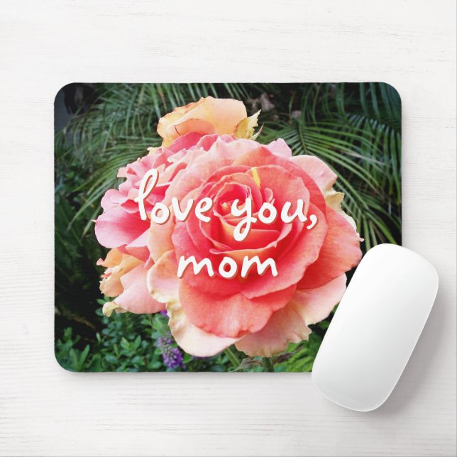 Love You Mom Quote Pink Rose Photography Bold Chic Mouse Pad (With Mouse)