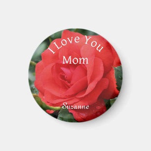 Love You Mom Red Rose Flower Personalized Magnet