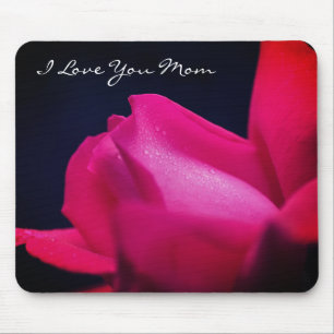 Love You Mom Red Rosebud Flower  Mouse Pad
