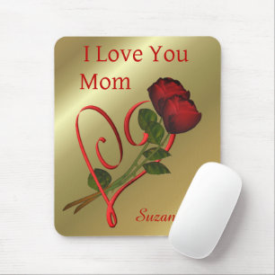 Love You Mom Red Roses Heart Personalized Mouse Pad