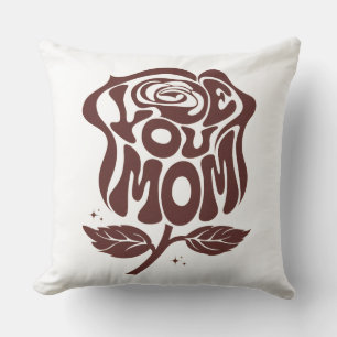 Love You Mom Rose Typography Throw Pillow