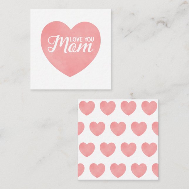 Love you mom text in pink watercolor heart card (Front/Back)
