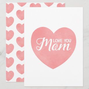 Love you mom text, mother's day pink heart invitation