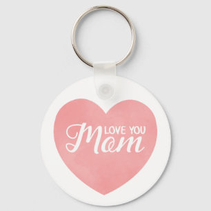 Love you mom text, mother's day pink heart keychain
