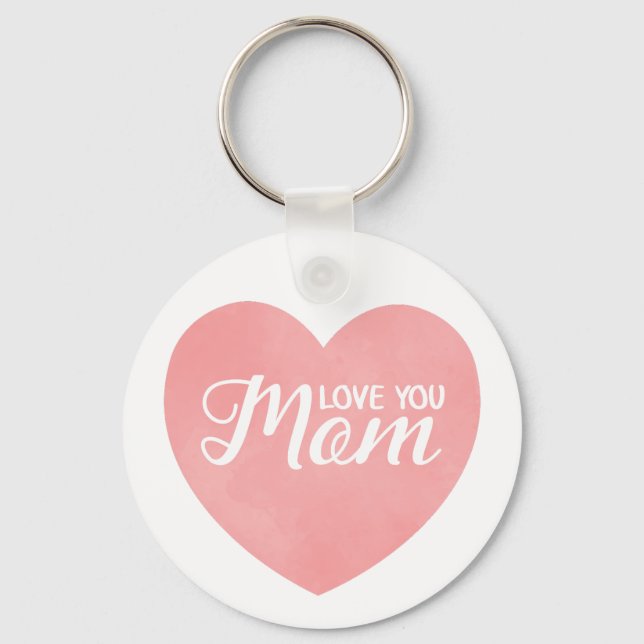 Love you mom text, mother's day pink heart keychain (Front)