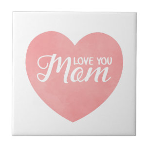 Love you mom text, mother's day pink heart tile