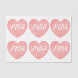 Love you mom text, mother's day pink heart tissue paper