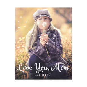 Love You Mom   Trendy White Typography and Photo Canvas Print