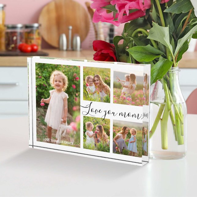 Love You Mom Typography Mothers Day Photo Collage Block (Love You Mom Typography Mothers Day Photo Collage)