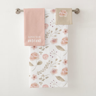 Love You Mom Watercolor Floral Towel Set