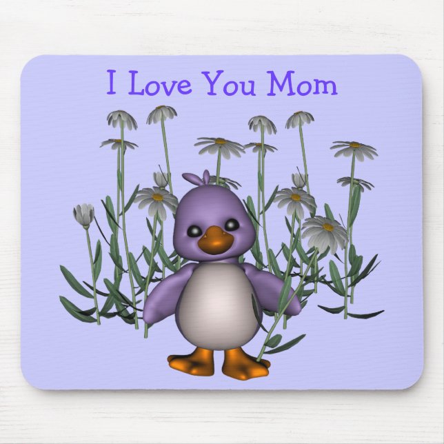 Love You Mom Whimsical Bird Flowers Mousepad (Front)