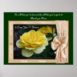 Love You Mom Yellow Rose Personalized Poster Print