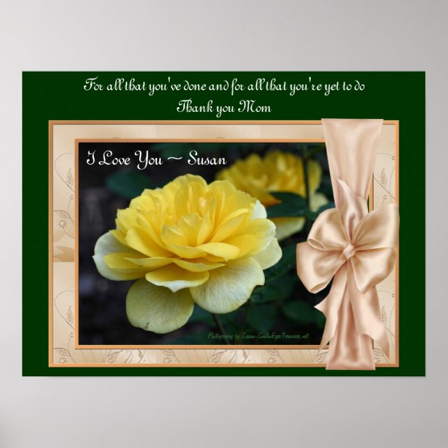 Love You Mom Yellow Rose Personnalisée Poster Impr (Devant)