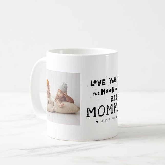 Love You Mommy | Hand Written Two Photo Collage Coffee Mug (Front Left)