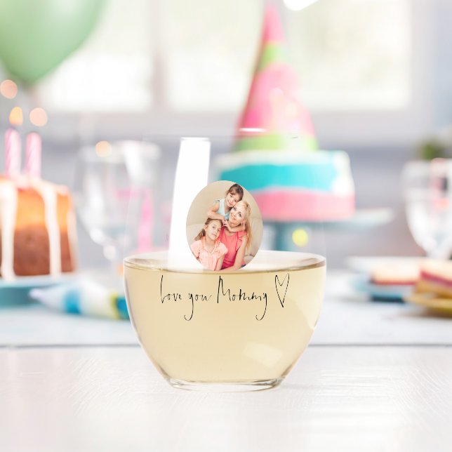 Love You Mommy Heart Custom Photo Script Names Stemless Wine Glass (Insitu (Birthday))