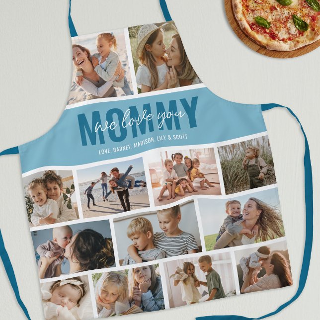 Love You Mommy Photo Collage Blue Apron (Creator Uploaded)
