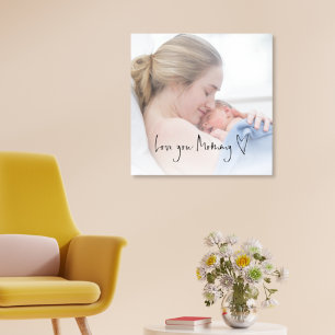 Love You Mommy Script Heart Custom Photo Overlay Canvas Print