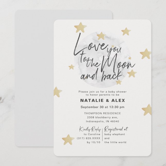 Love You Moon & Back Neutral Baby Shower Invitation (Front/Back)