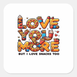 Love You More And Snacks Too Funny Foodie Playful  Square Sticker