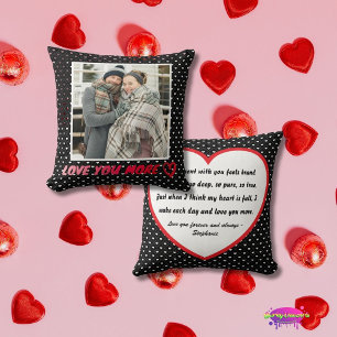 "Love You More" Custom Photo and Love Poem Hearts Throw Pillow