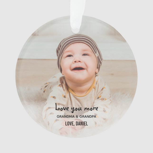 Love You More Grandma Grandpa Christmas Photo Ornament (Front)