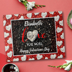 "Love You More" Heart Photo Custom Name & Occasion Jigsaw Puzzle