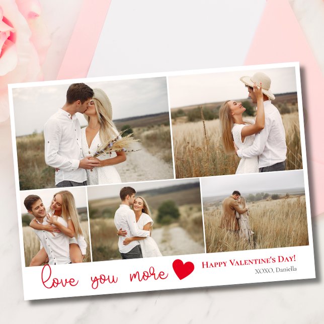 Love you more Photo Collage Red heart Valentine's  Holiday Card (Creator Uploaded)