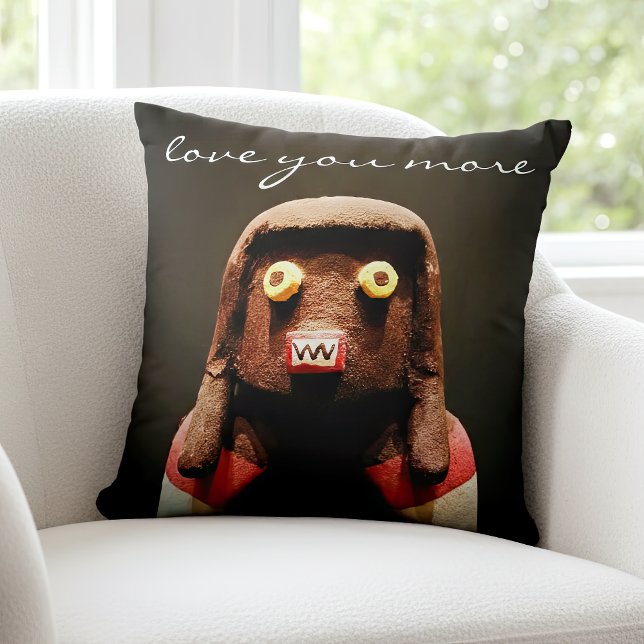 Love You More Quote Script Kachina Doll Photo Bold Throw Pillow (Creator Uploaded)