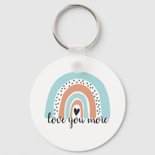 Love You More Rainbow Heart Blue Peach Keychain