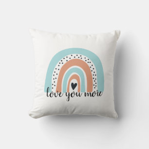 Love You More Rainbow Heart Blue Peach Throw Pillow