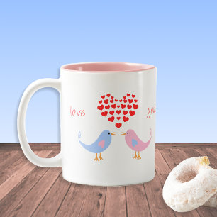 Love you more romantic lovebirds Two-Tone coffee mug