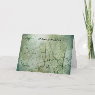 Love You More Vintage Map Steampunk Valentine Day Holiday Card