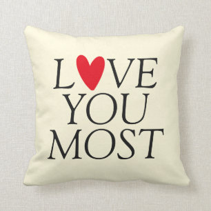 "Love you most" Personalized red heart Throw Pillow