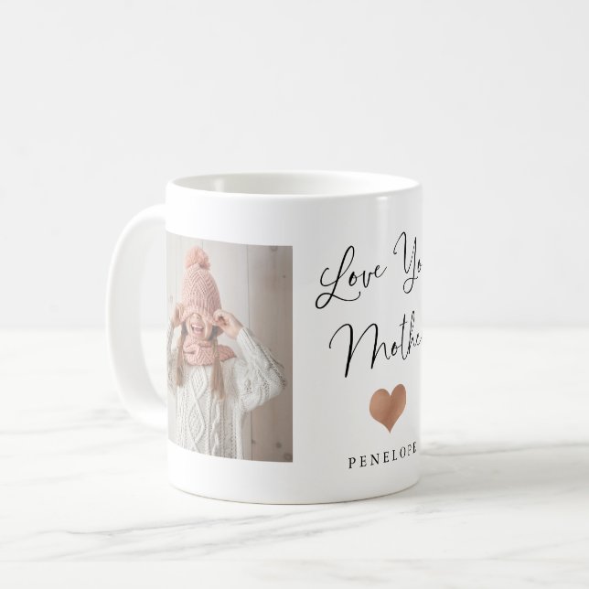 Love You Mother | Two Photo Script and Heart Coffee Mug (Front Left)